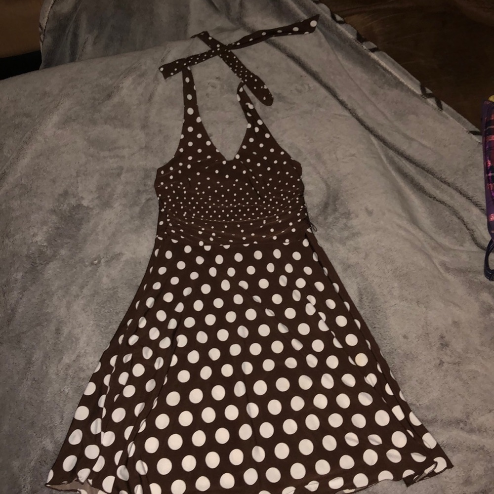 Beautiful girls brown/white polka dot halter dress